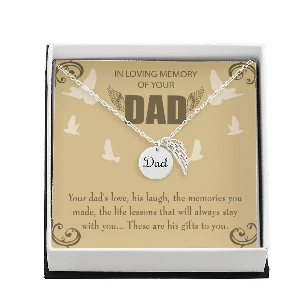 In Loving Memory Dad Angel Wing Necklace Stainless Steel Luxury Box